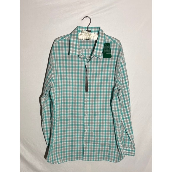 Fairlane & Sons Other - Fairlane & Sons Mens XXL Slim Fit Gingham Shirt Teal Grey Wrinkle Free‎ Cotton